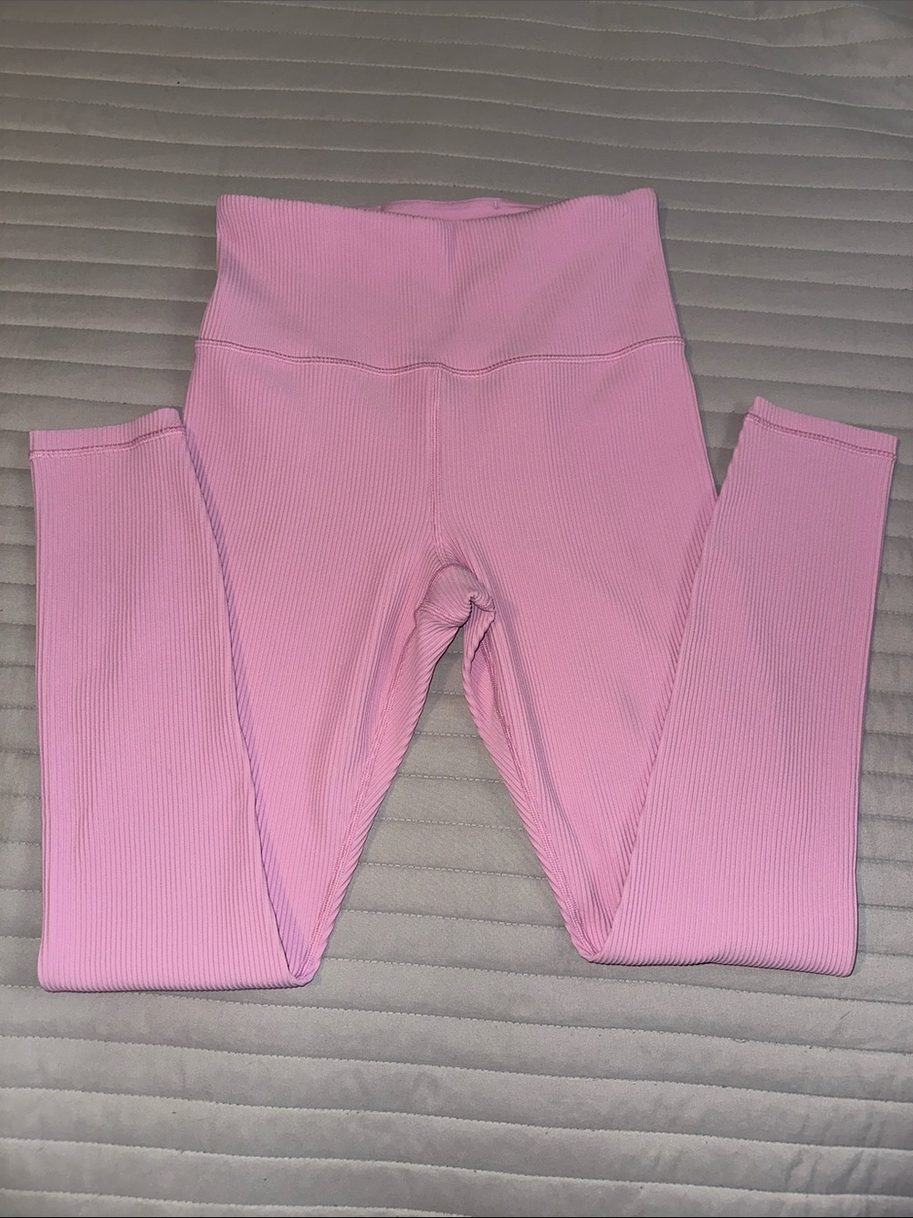 Women Ribbed High-Waist Pink Leggings